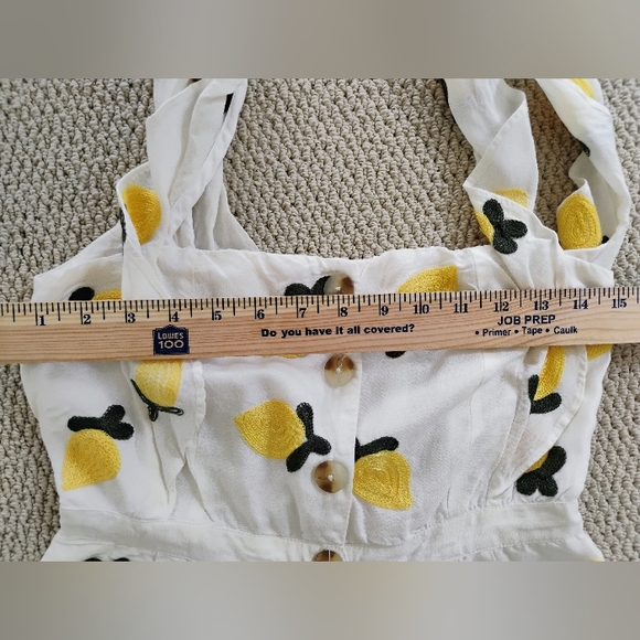 Anthropologie Red Carter Embroidered Lemon Ruffle Wide leg Flare Jumpsuit SMALL - Picture 13 of 15